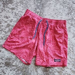 Vineyard Vines 7" Chappy Swim Trunks Palms Neon Rosa Color SzM